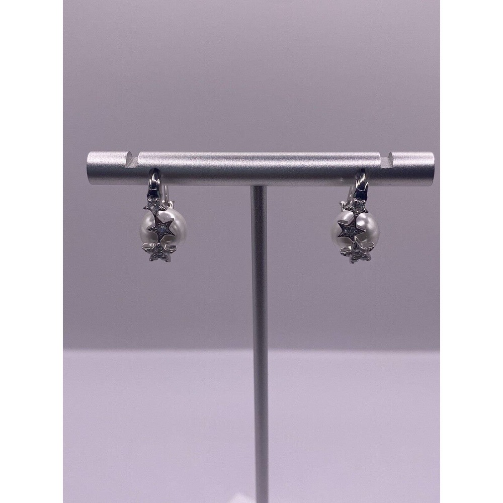 Beautiful 3 Tier CZ Star Faux Pearl Sterling Silver Earrings